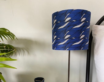 Single-sided lampshade - 20cm diameter with blue ‘Wave’ Ankara print fabric