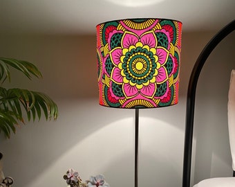 Single-sided lampshade - 20cm diameter with ‘Mandala’ floral pattern Ankara fabric