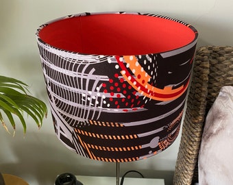 Ankara Print Lampshade: 'Radio Gaga' Design, Rust Orange Inner, Double-Sided Design