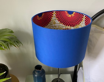 Double-sided lampshade - 30cm diameter with red ‘hidden’ circles Ankara print fabric