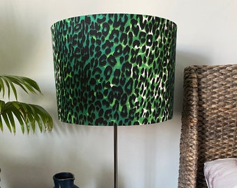 Double-sided 'Jungle Cat' lampshade - 30cm diameter with green leopard print Ankara print fabric