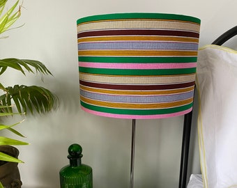 Double-sided lampshade - 30cm diameter with pink & green stripes Ankara print fabric