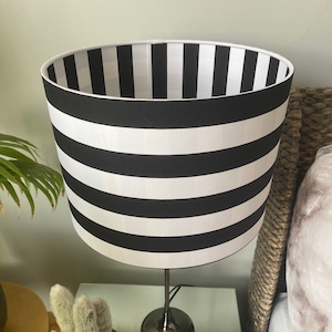 Double-sided 'The Duel' Gingham lampshade - 30cm diameter with black & white striped fabric outer and inner