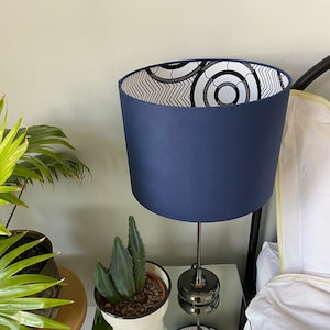 Double-sided lampshade - 30cm diameter with French navy with b/W ‘hidden’ circles print fabric