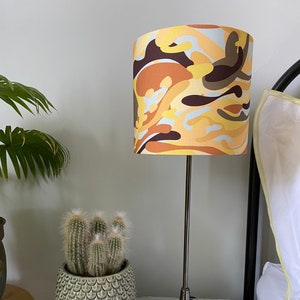 Single-sided lampshade - 20cm diameter with yellow camouflage style print fabric