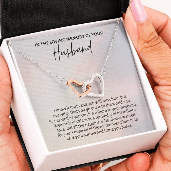 Husband Memorial Gift Heart Pendant Necklace, Bereavement Gift, Funeral Sympathy Gift for Widow, Remembrance Gift, Passed away Husband