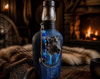 Handmade longneck Wolf Flask, Renaissance Faire Accessory, Pirate, Cthulhu, Fantasy, Wolf