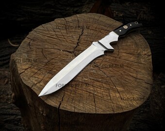 Cuchillo de chef forjado a mano con funda de cuero – Hoja rústica para cocinar al aire libre