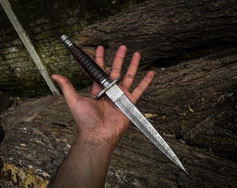 ARKANSAS Toothpick Dagger Damascus Steel Blade | Rose Wood Handmade Dagger | Gift for Him