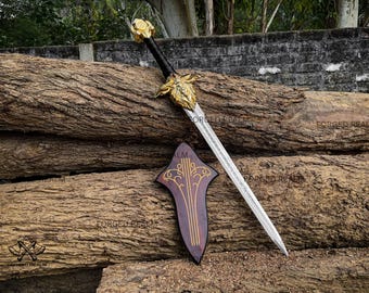 Handmade Sword, Lion Head Guard, Engraved Blade, Fantasy Replica (Display Use)