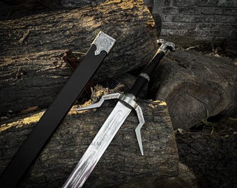 Handmade Witcher 3 Master Sword Replica | Geralt Feline Steel Silver Snake Sword