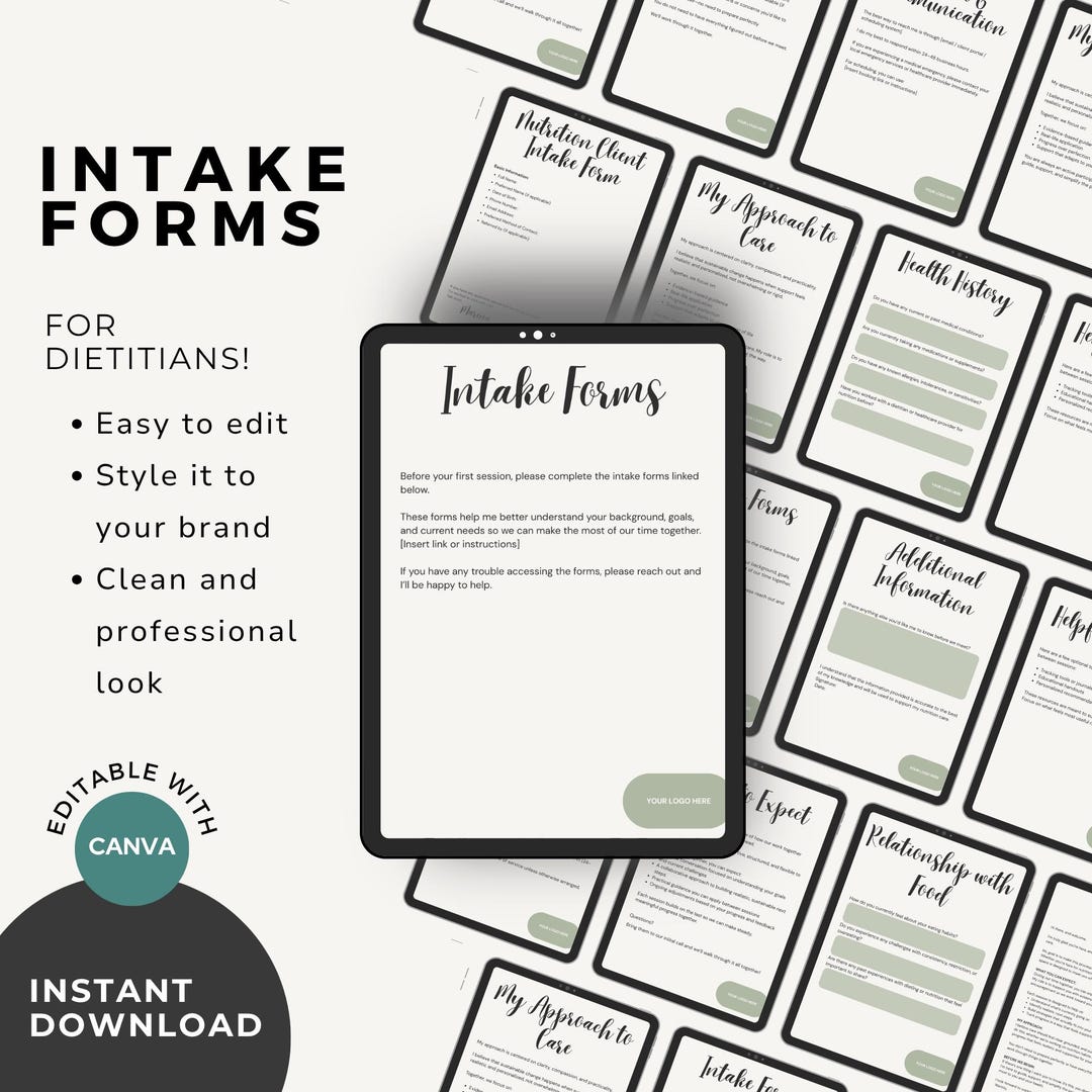 Rdn Form Nutrition Client Intake Form Template for Dietitians | Editable Canva ...