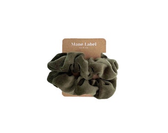 Velour Scrunchies / cotton velour / soft / Made in USA / Olive green
