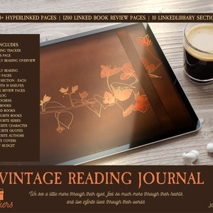 Vintage Reading Journal | Digital Reading Journal | Reading Log | Reading Planner | Reading templates | Ipad Notebook | GoodNotes