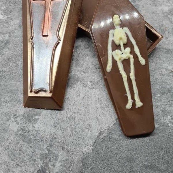 Handmade Belgian chocolate  fully edible coffin halloween bones skeleton spooky