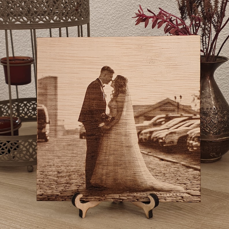 Custom wood family portrait with optional personal message engraved at no extra cost.