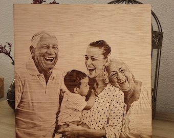 Retrato de madera, Foto de madera quemada, Foto sobre madera, Retrato de leña, Retrato de familia de madera, Regalo de aniversario, Regalo de boda, Regalo