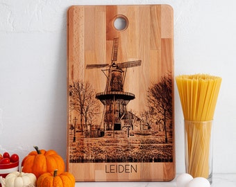 Leiden Inspired Carved Cutting Board: Personalized Laser Engraved Wood, Perfect for Wedding, Anniversary, Housewarming Gifts & More