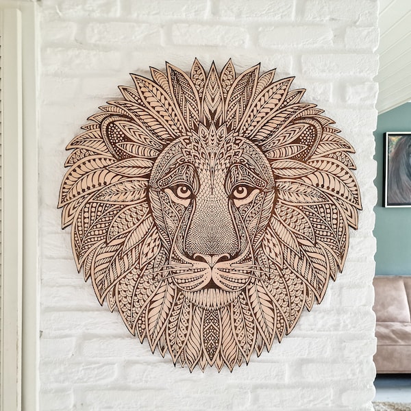 Lion the King Wood Wall Art Mandala Wall Decor Handcrafted with Premium Quality Wood