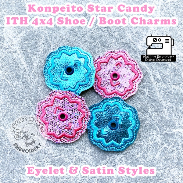 Konpeito Star Candy Shoe Boot Charms Lace Decorations ITH In the Hoop 4x4 Machine Embroidery Pattern Download Japan Anime DIY Roller Derby