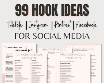 99 crochets pour la création de contenu de médias sociaux | Crochets simples de stratégie de médias sociaux pour tiktok, bobines intagram, publications facebook et pintrest