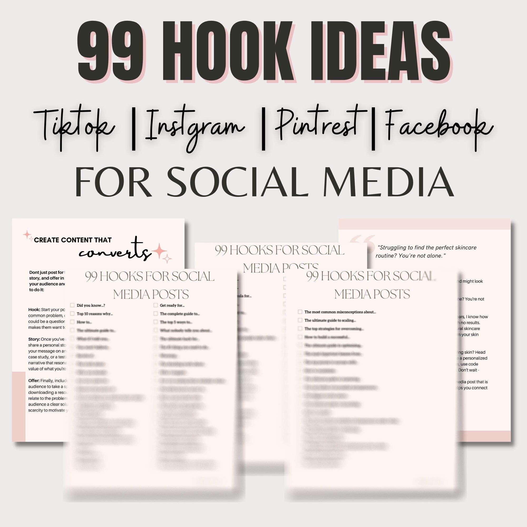 99 Hooks for Social Media Content Creation Simple Social Media Strategy Hooks for Tiktok
