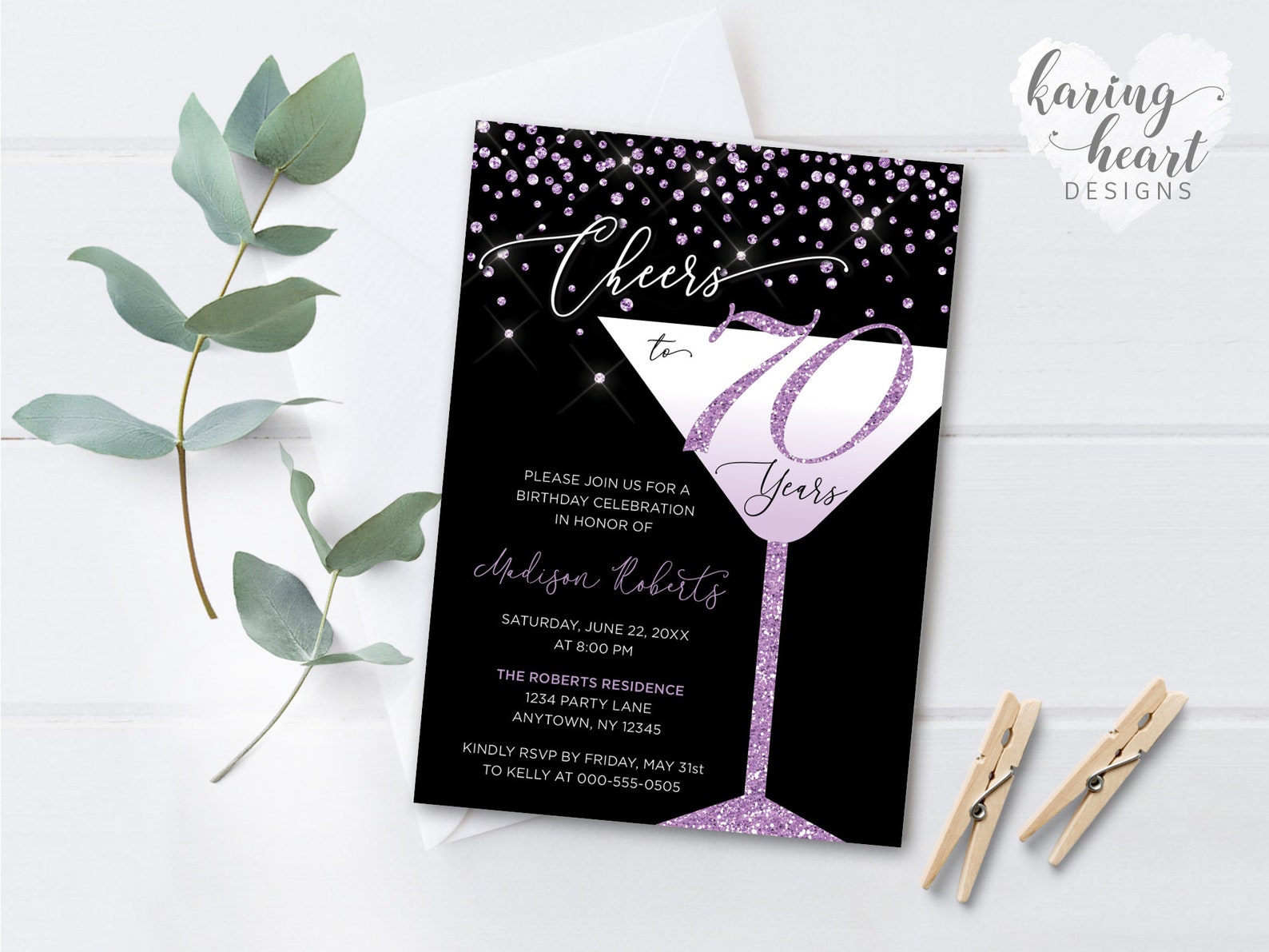 Cheers to 70 Years 70th Birthday Invitation Martini - Etsy