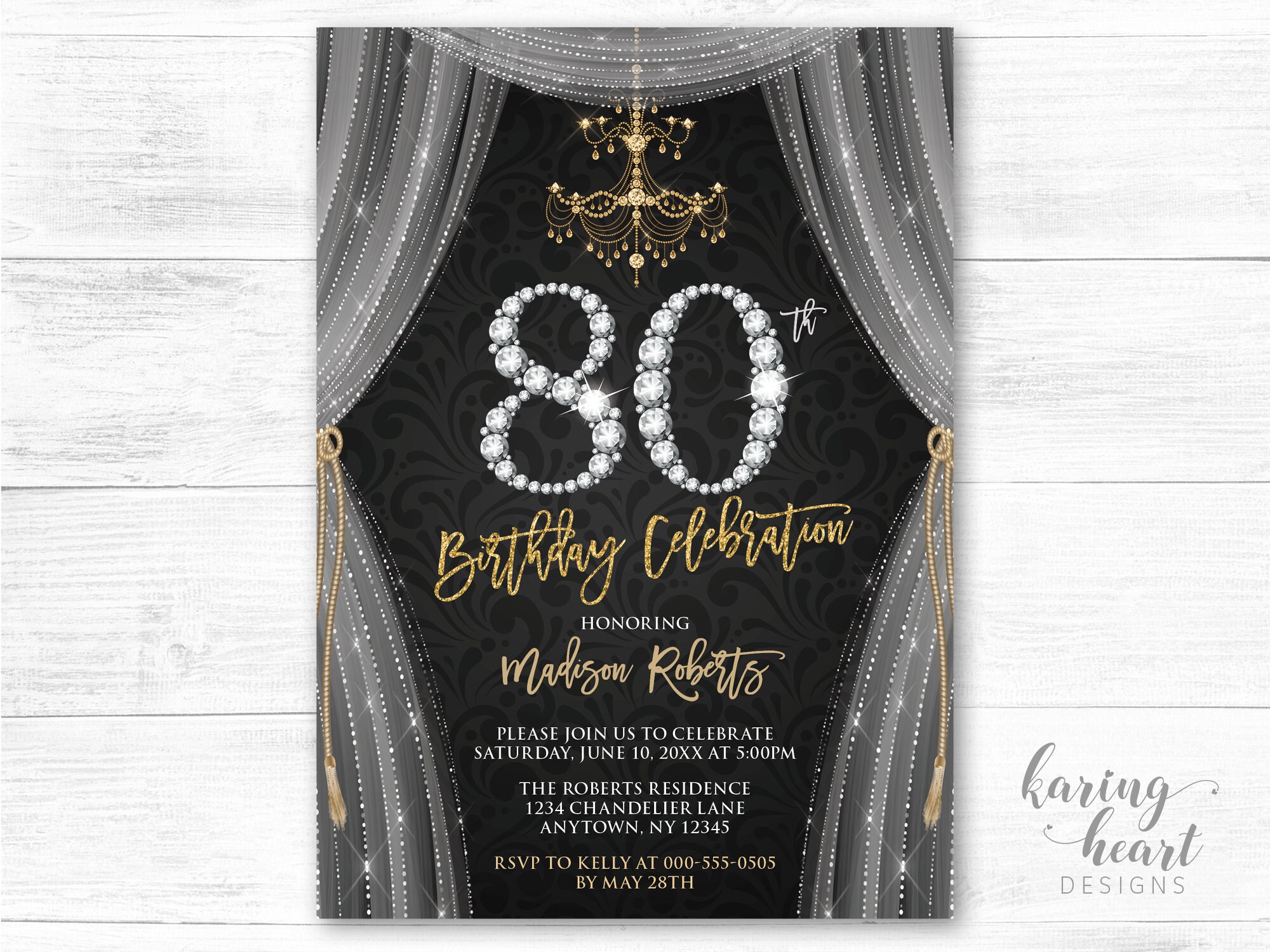 80th Birthday Invitation Adult Birthday Invitation Etsy