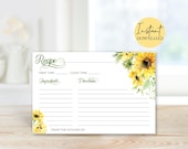 Sunflower Recipe Card 4x6, Printable Recipe Card, Instant Download, Bridal Shower Recipe Card, Wedding Recipe Card, Digital File #RC01