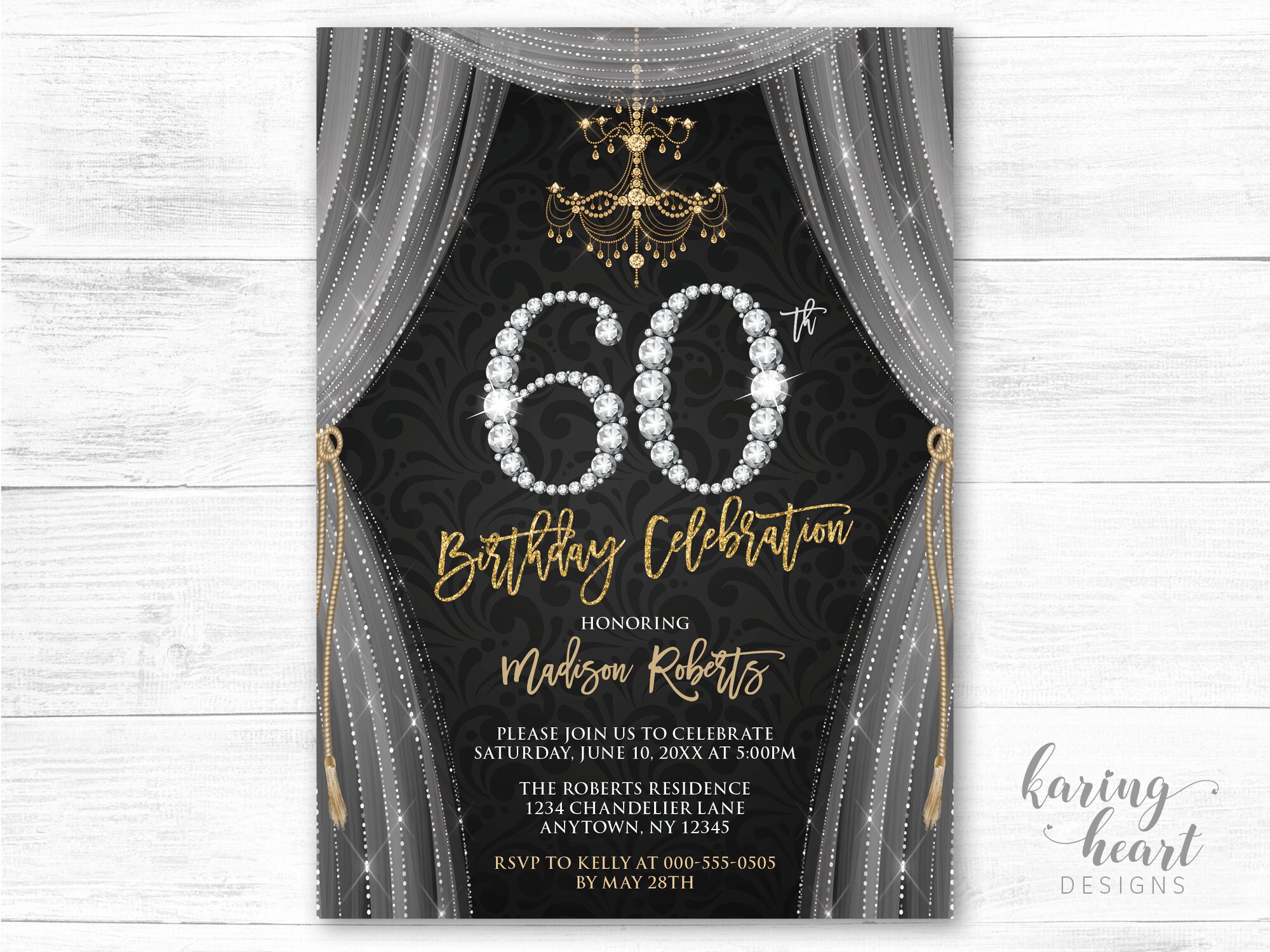 60th Birthday Invitation Adult Birthday Invitation Etsy