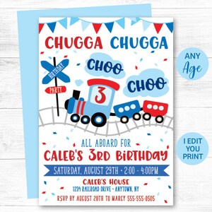 Train Birthday Invitation, Train 3rd Birthday Invitation, Chugga Chugga Choo Choo, Invite Boy, Printable, Digital Download ANY AGE #IN006