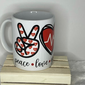 Handmade Peace Love Greys Anatomy coffee mug