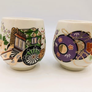 Vintage Hand Painted Mid Century Sake or Tea Cups, Set of 2