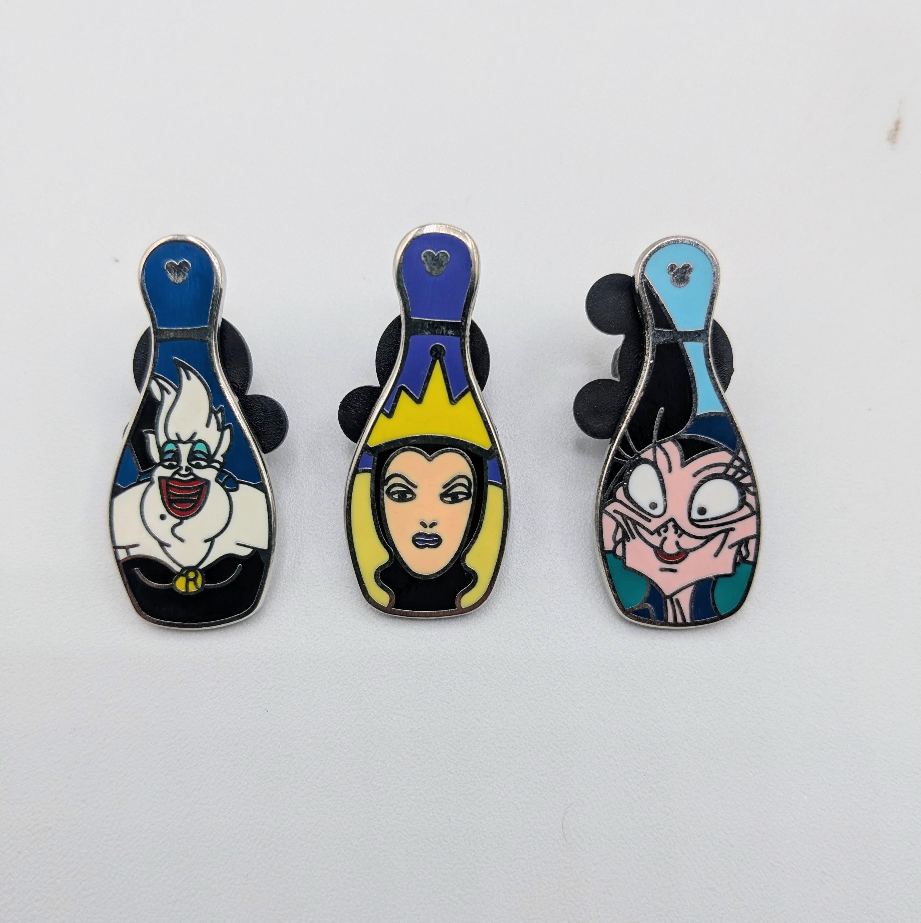 Villain Bowling Pins Hidden Mickey Disney Enamel Trading Pins, Set