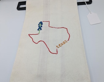 Texas Bluebonnet Hand Embroidered Tea Towel