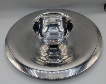 Vintage Genuine Silver Plated Chip and Dip Crudite Appetizer Serving Tray, Oneida Silversmiths