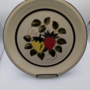 Japanese Stoneware Hand-Painted Strawberries Platter - Vintage 1970s