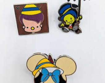 Pinocchio Disney Enamel Trading Pins, Set of 3