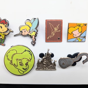 Peter Pan, Tinker Bell, Captain Hook Disney Trading Pins, Lot of 7 - assorted trading collectible enamel pins no duplicates