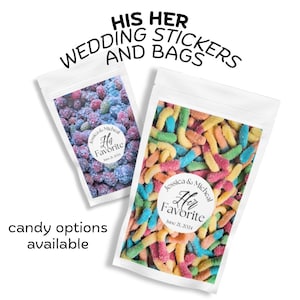 40 His Her Wedding Stickers and bags - Empty or Full - Candy Options Available
