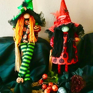 Halloween Gnome,Witches Gnome, Red Witches, Green Witches