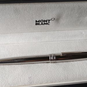 Pluma estilográfica Montblanc Meisterstuck 145 Solitaire Douo auténtica, de acero inoxidable de 18 quilates, plumín M, FP001