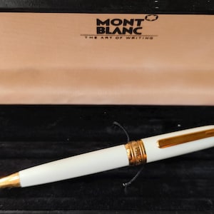 BP002 Authentique stylo à bille Montblanc White Hommage au Mont Blanc Chopin, bordure en or rouge