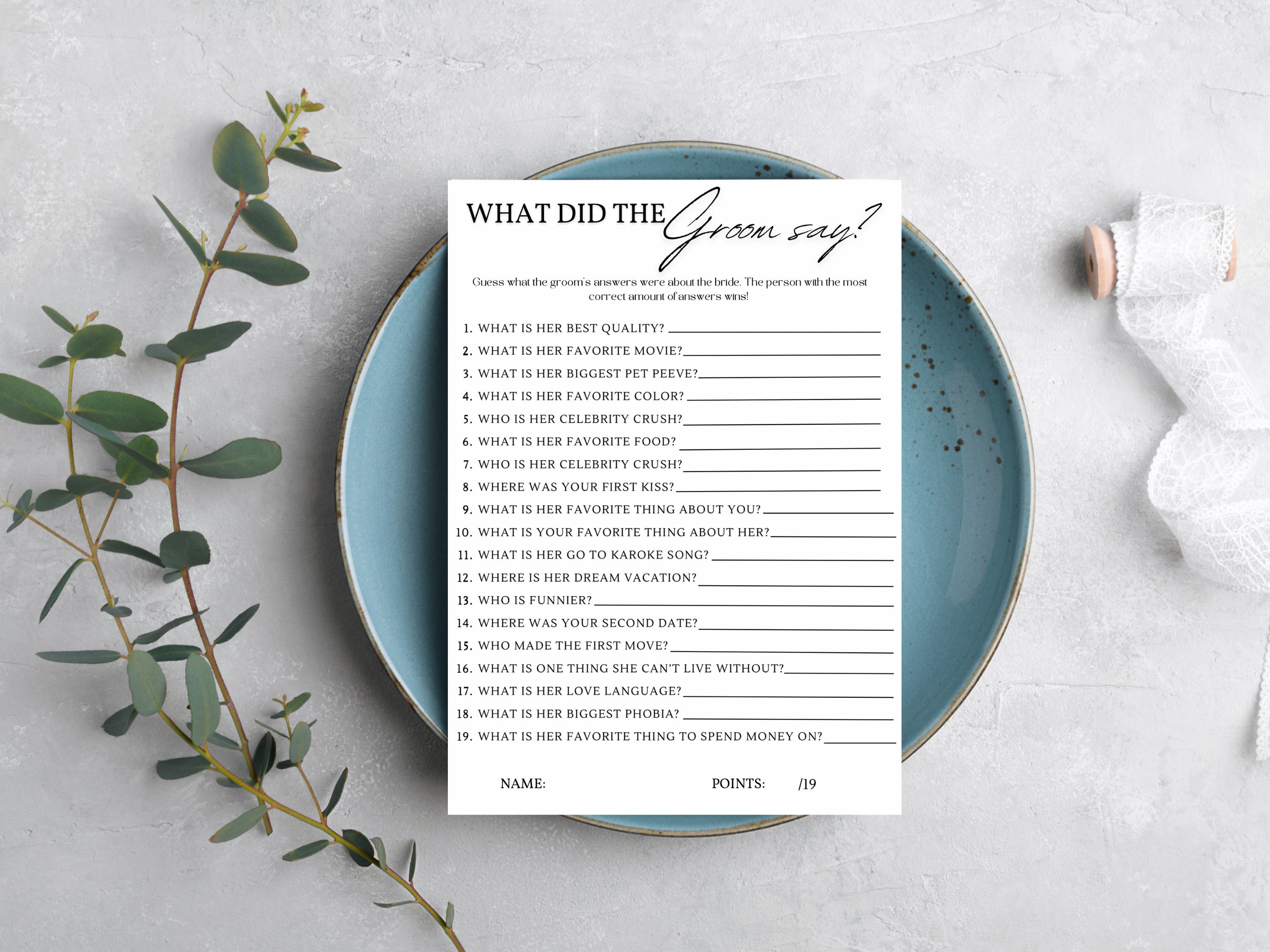 What Did the Groom Say Bridal Shower Game Groom Trivia Bridal Shower