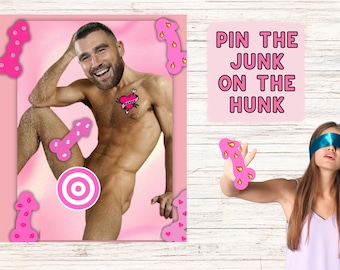 Pin the Junk on the Hunk,Pin the Pecker,Bachelorette Party Game,Hen Party,Pin the Junk Party Game for Girls Night,Pin the Tail, Digital File