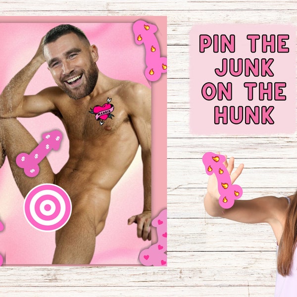 Pin the Junk on the Hunk,Pin the Pecker,Bachelorette Party Game,Hen Party,Pin the Junk Party Game for Girls Night,Pin the Tail, Digital File