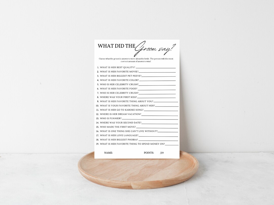 What Did the Groom Say Bridal Shower Game Groom Trivia Bridal Shower