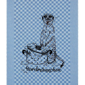 Tea towel Herdmännchen with cute meerkat Funny gift for the kitchen Word play Animal prints Cute meerkat Blue