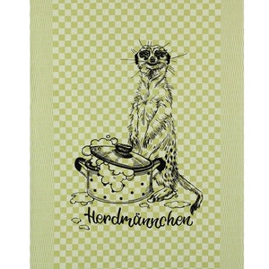 Tea towel Herdmännchen with cute meerkat Funny gift for the kitchen Word play Animal prints Cute meerkat Green