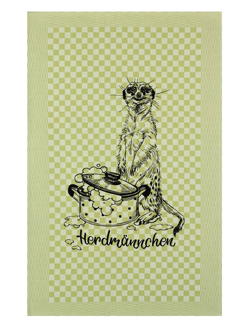 Tea towel Herdmännchen with cute meerkat Funny gift for the kitchen Word play Animal prints Cute meerkat Green